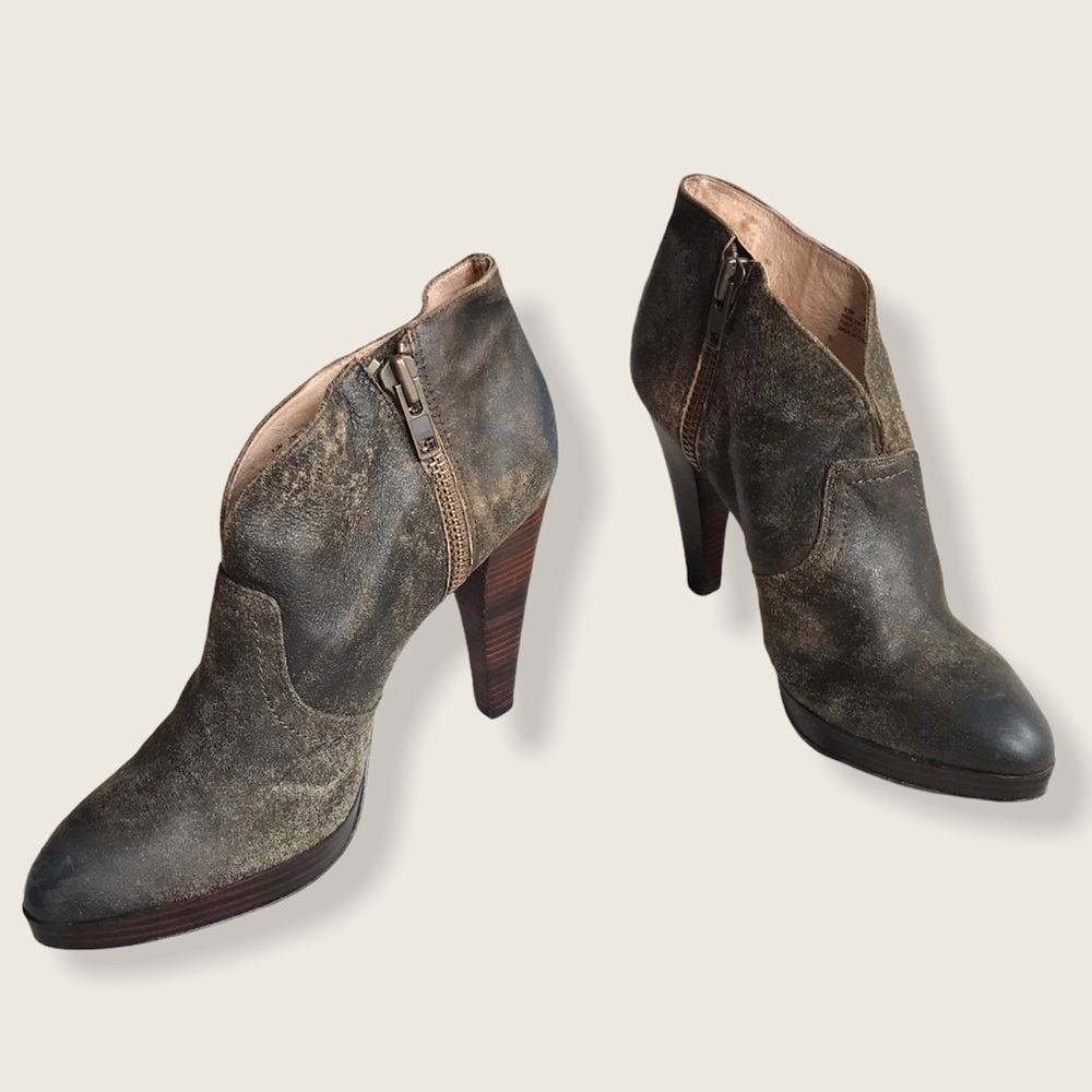 Frye Harlow Campus Tan Suede Heeled Ankle Booties - Picture 6 of 14